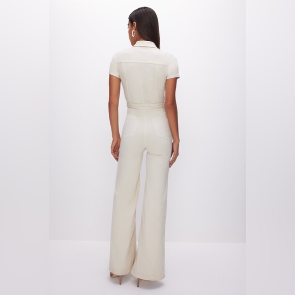 Good American Fit for Success Palazzo Cream Off White Denim Jumpsuit Boiler Suit - Picture 4 of 17
